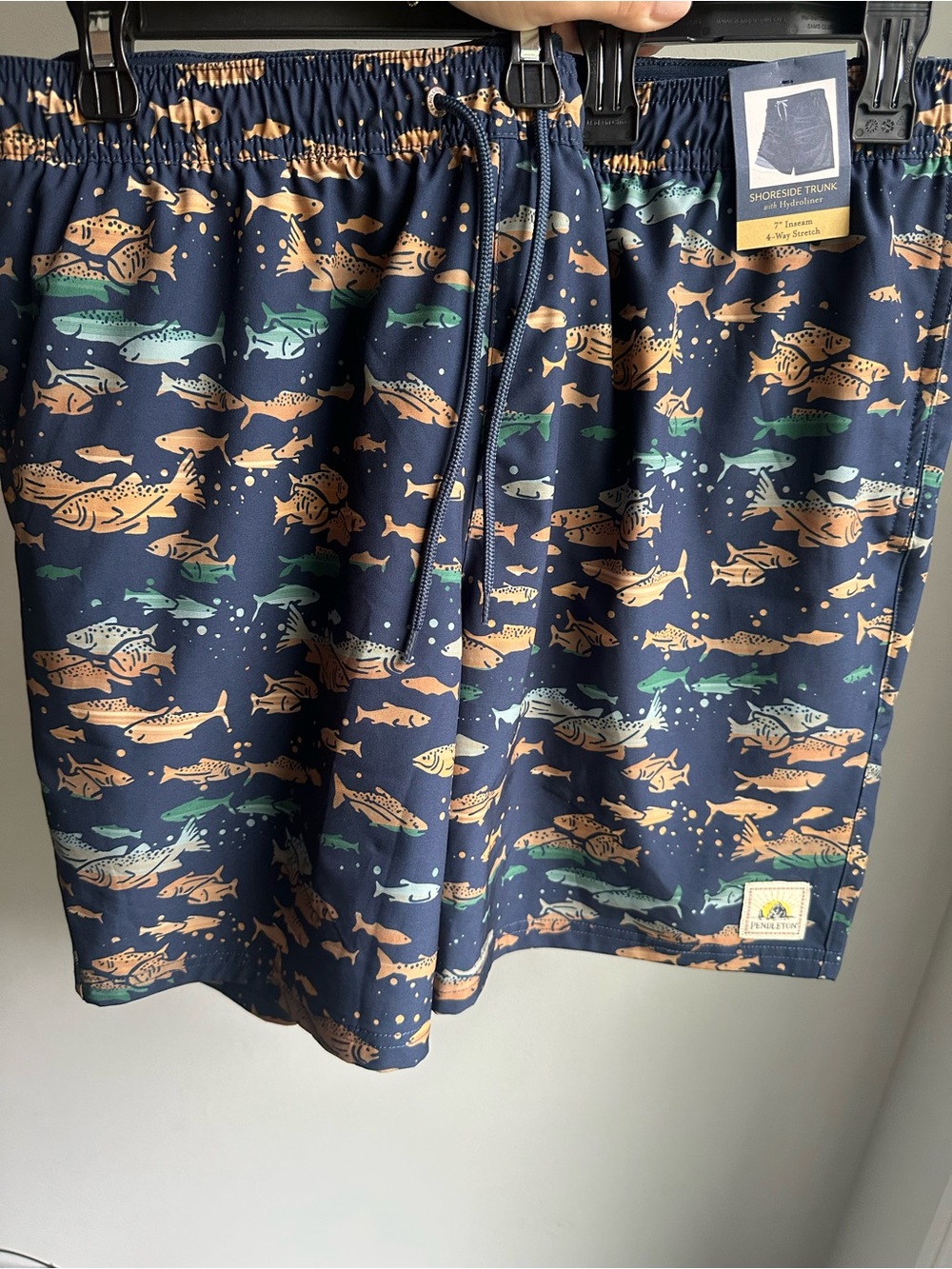 Pendleton Navy Fish Print Men's Shorts with Tan & Green Accents